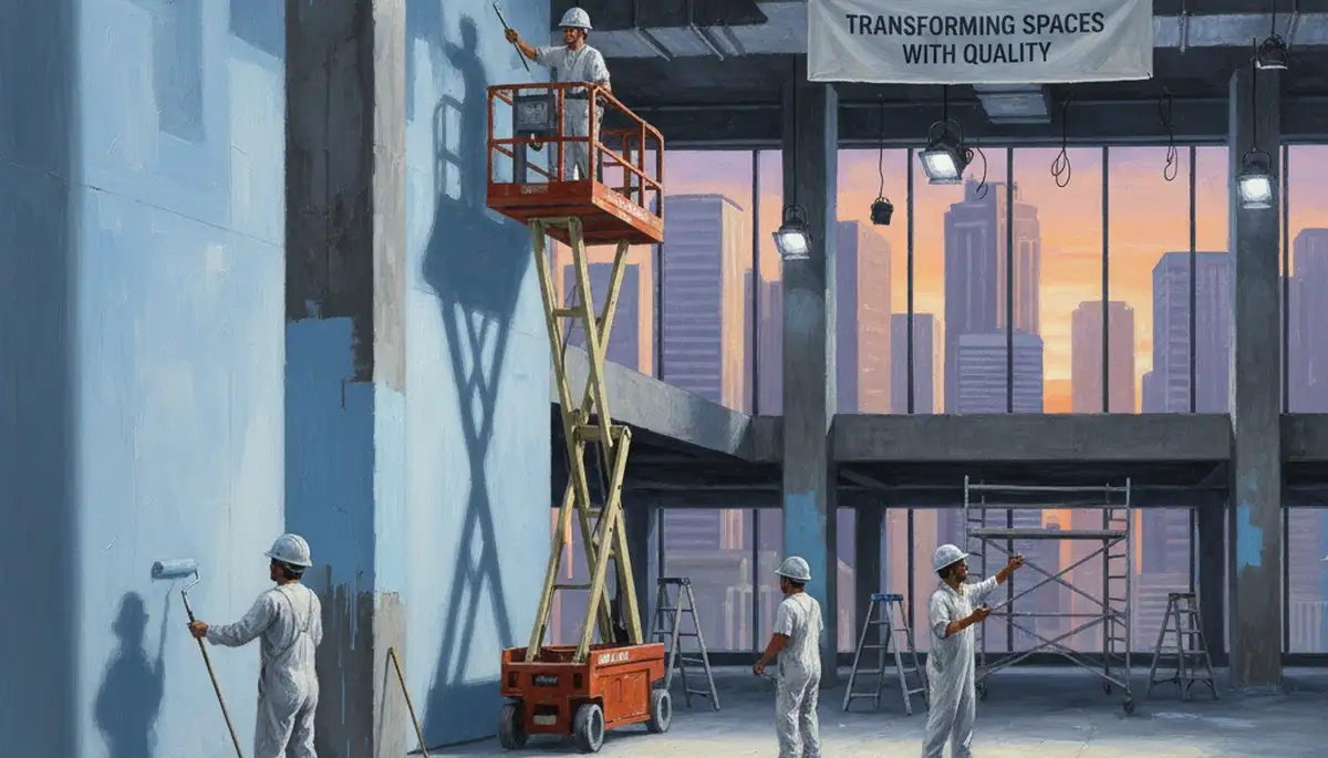 Commercial painting crew in Mountain View, CA painting a commercial building exterior