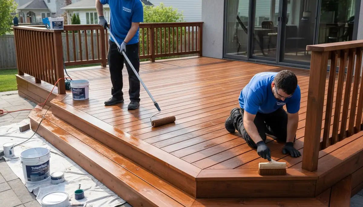 Deck staining service in Mountain View, CA protecting a wood deck with professional finish